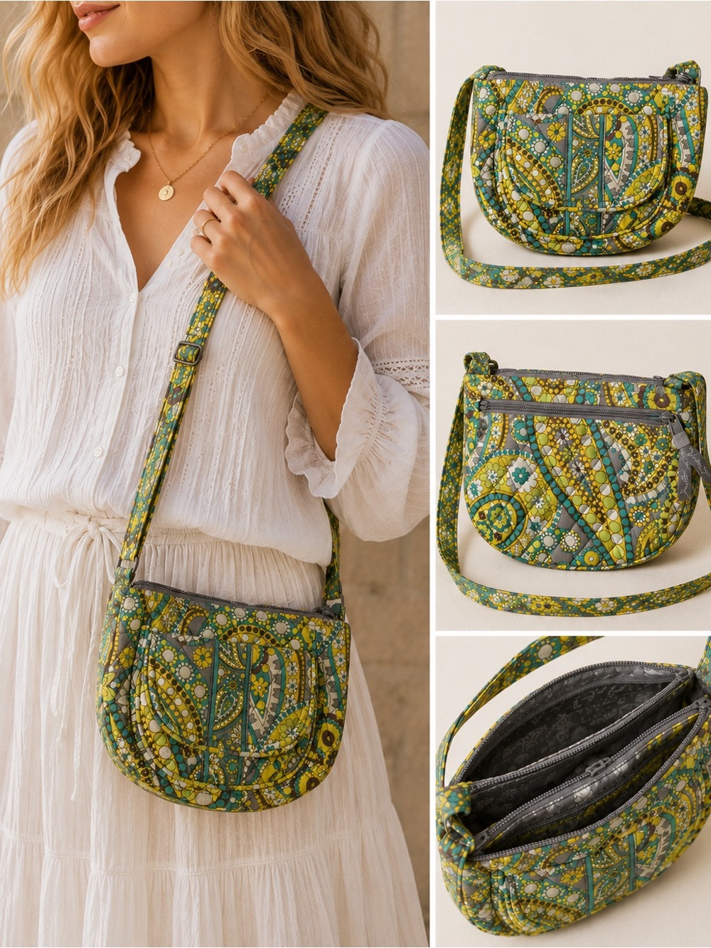 Vera Bradley Lizzy Crossbody Bag Quilted Paisley Floral Like New